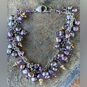 Beautiful Clustered Gray Pearls & Purple Beads Bracelet